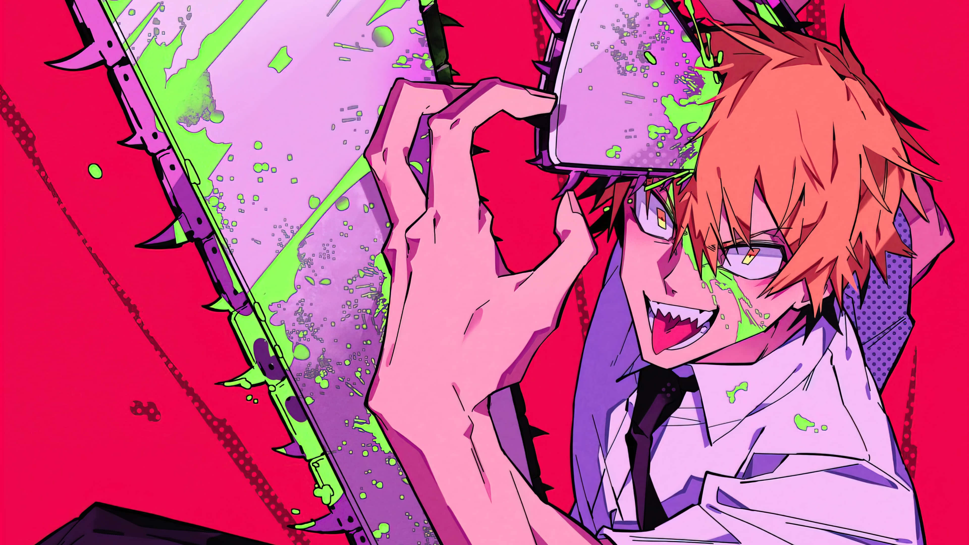 Chainsaw Man, orange hair, glasses, 4K Desktop Wallpaper