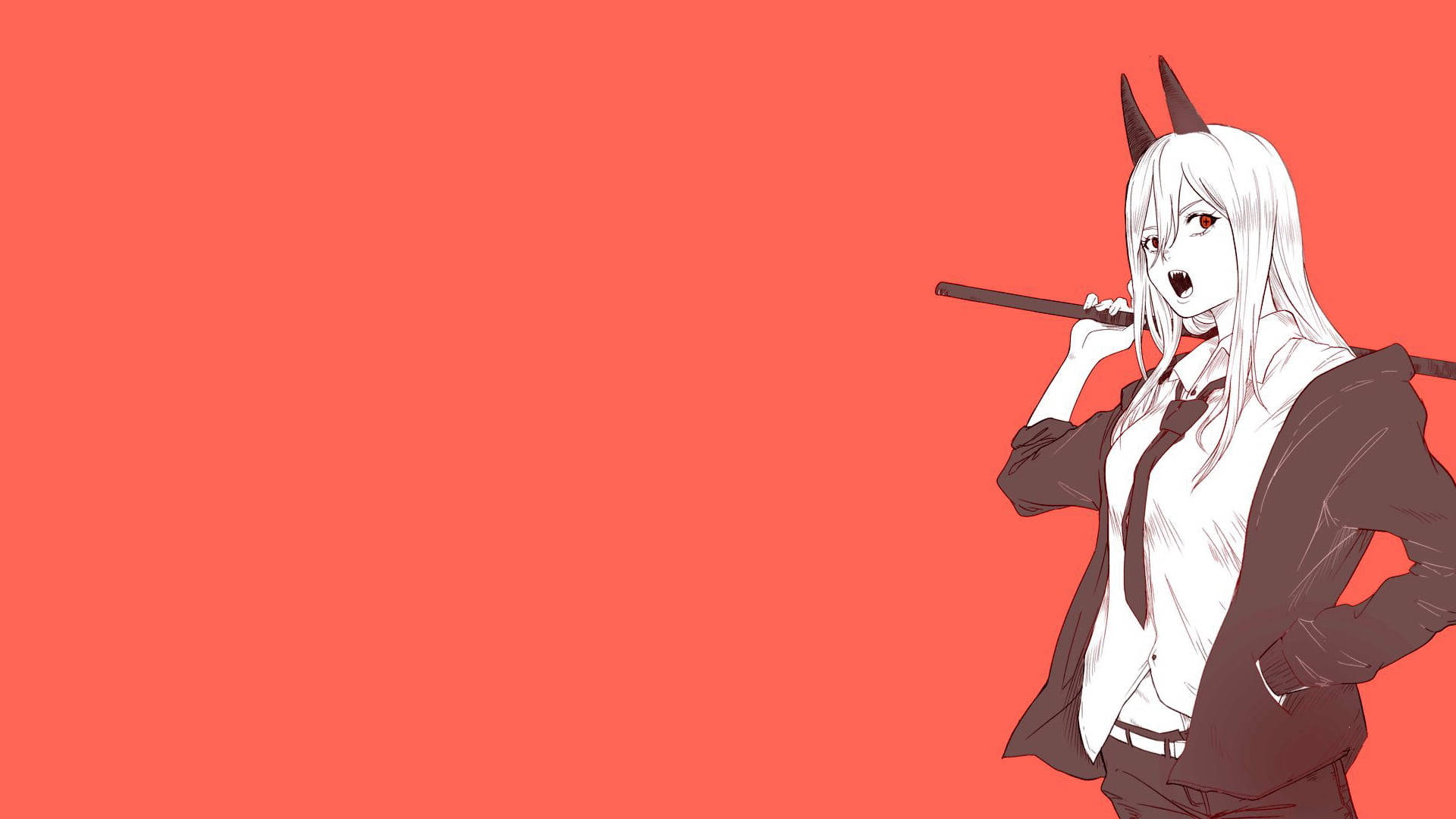 Chainsaw Man Power, minimalist art, white hair, Full HD Desktop Wallpaper