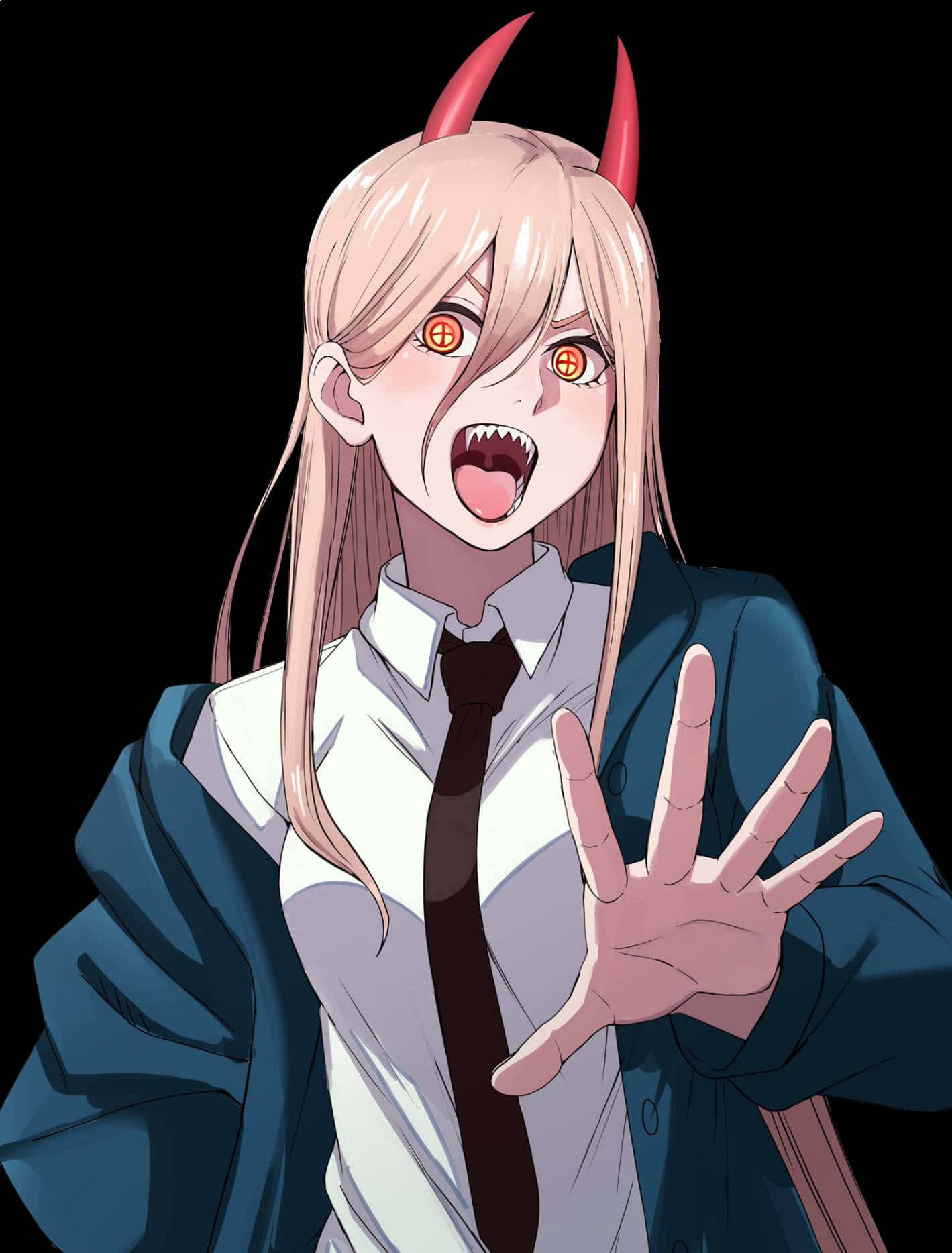 Chainsaw Man Power, pink-haired anime girl, red horns, HD Phone Wallpaper