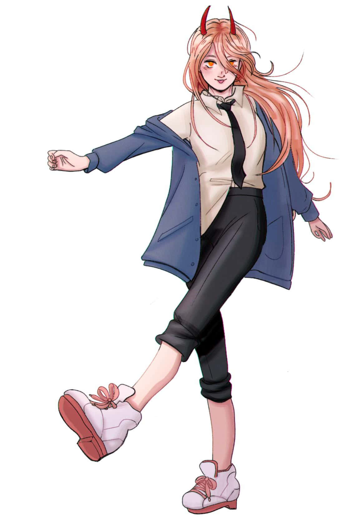 Chainsaw Man Power, red horns, long pink hair, HD Phone Wallpaper