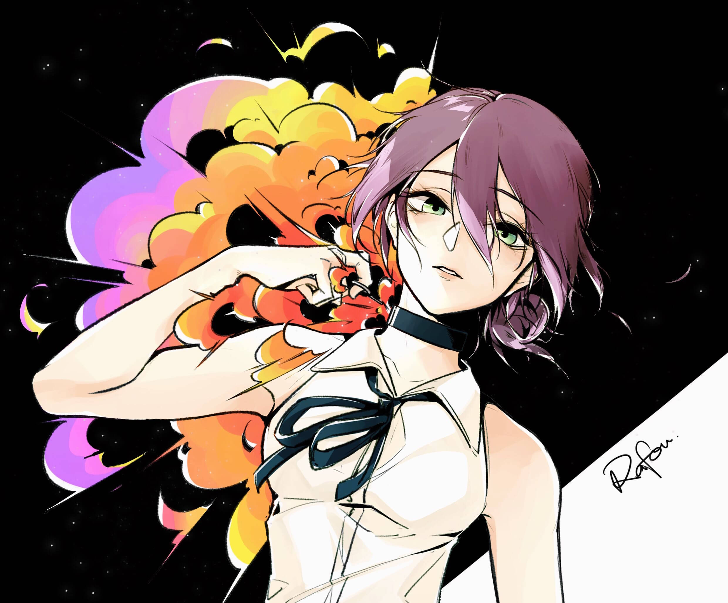 Chainsaw Man, purple-haired anime girl, white dress, Full HD Desktop Wallpaper
