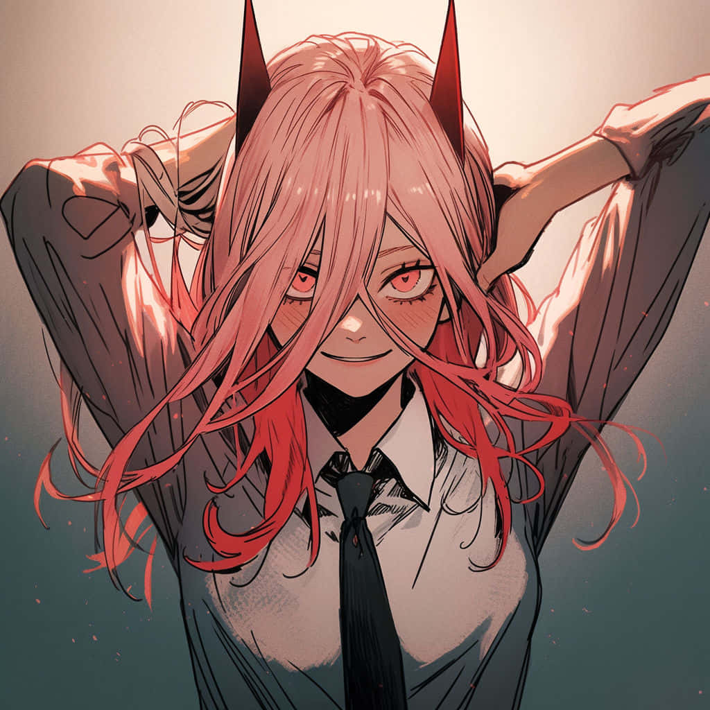 Chainsaw Man Power, red-haired anime girl, devil horns, SD Desktop Wallpaper