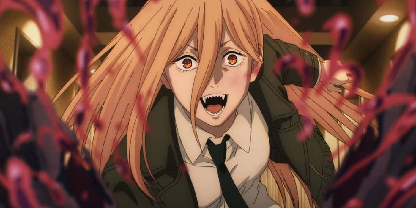 Chainsaw Man Power, orange hair, fangs, HD Desktop Wallpaper