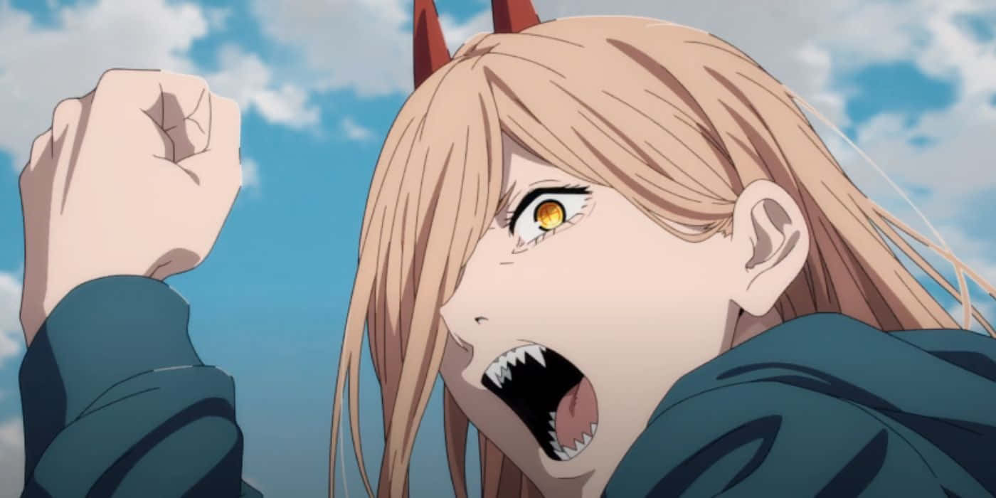 Chainsaw Man Power, blonde anime girl, red horns, HD Desktop Wallpaper