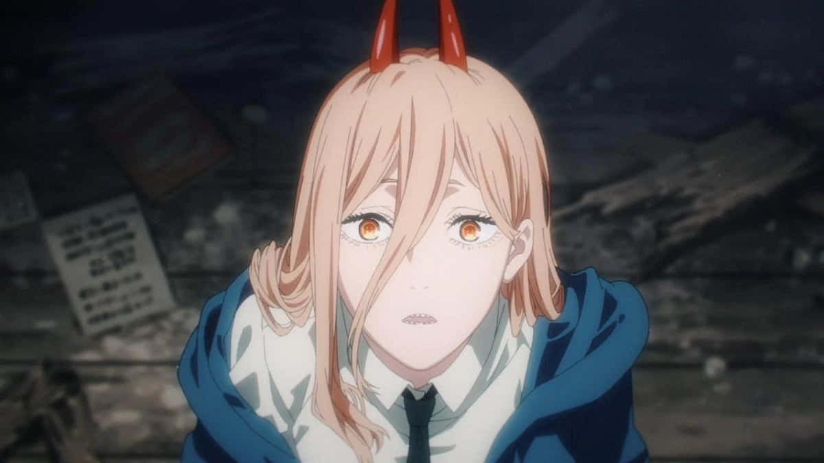 Chainsaw Man Power, pink hair, red horns, SD Desktop Wallpaper