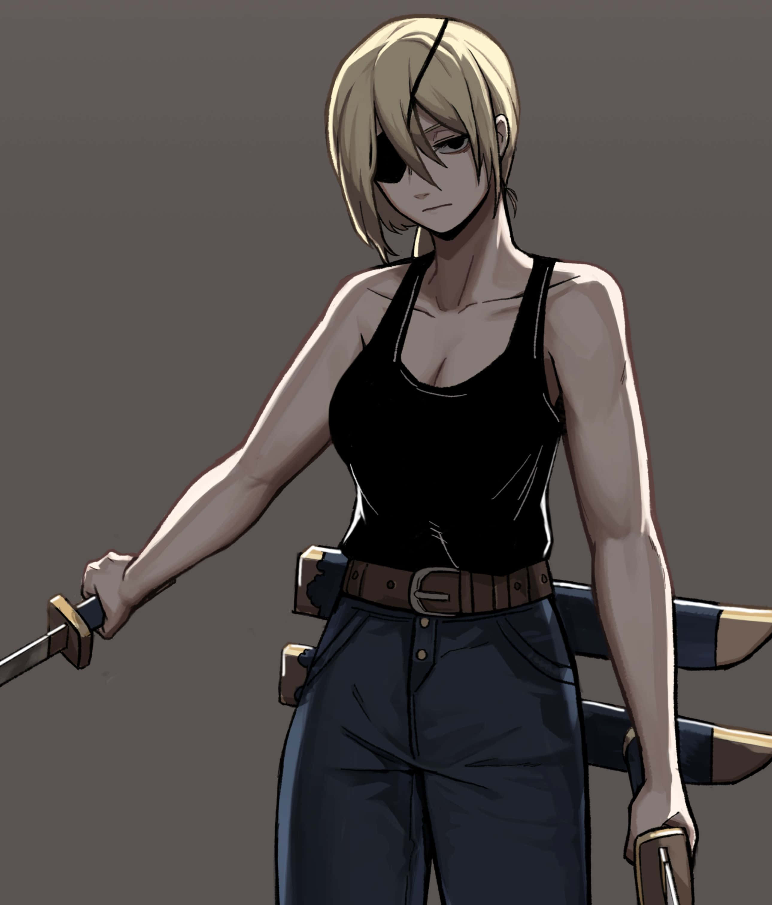 Chainsaw Man Quanxi, blonde anime woman, eyepatch, 2K Phone Wallpaper