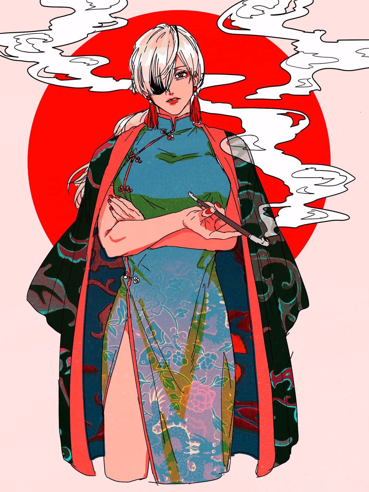 Chainsaw Man Quanxi, white hair, red earrings, Full HD Phone Wallpaper