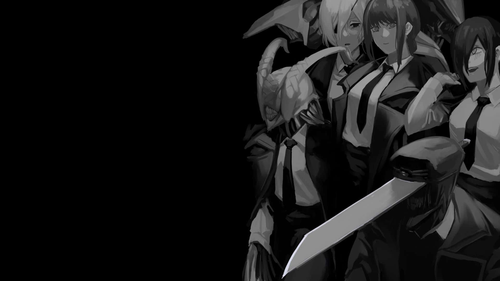 Quanxi, Chainsaw Man, monochrome anime characters, Full HD Desktop Wallpaper