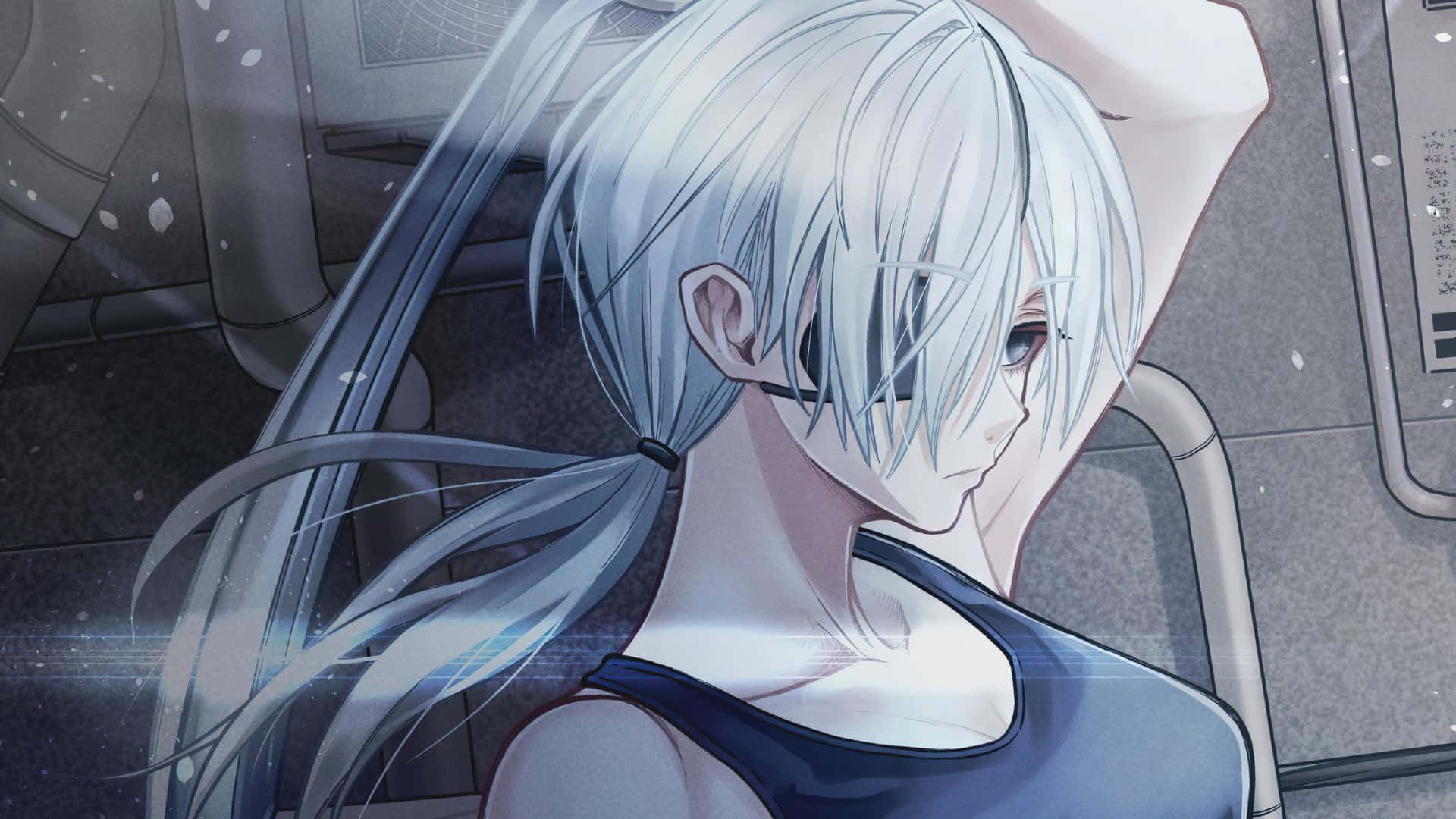 Chainsaw Man Quanxi, silver-haired anime girl, one eye closed, Full HD Desktop Wallpaper