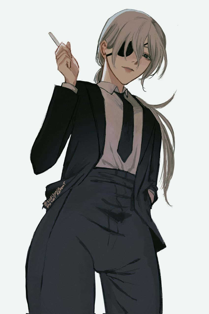 Quanxi Chainsaw Man, gray hair, eyepatch, SD Phone Wallpaper