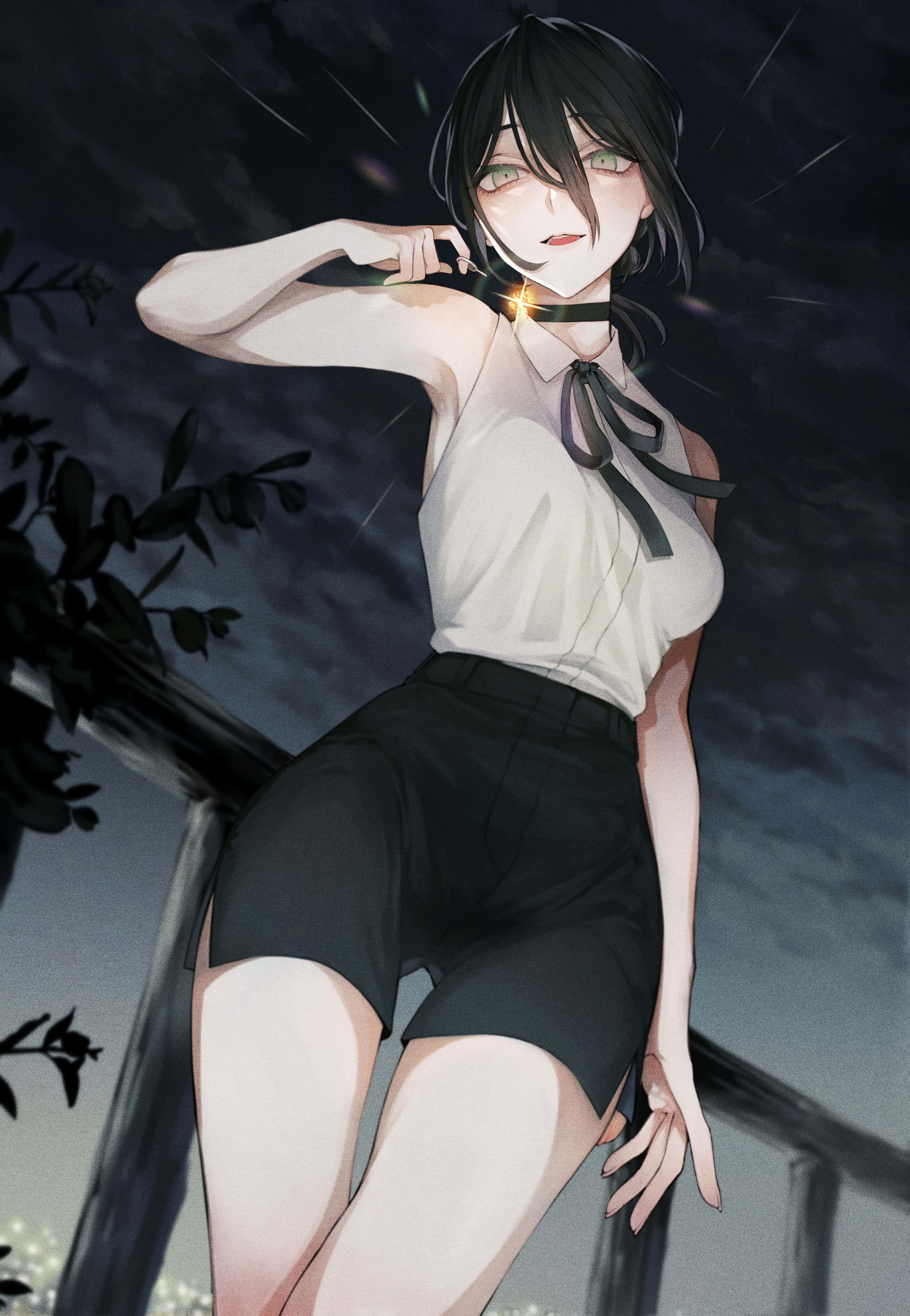 Chainsaw Man Reze, nighttime, black hair, 4K Phone Wallpaper