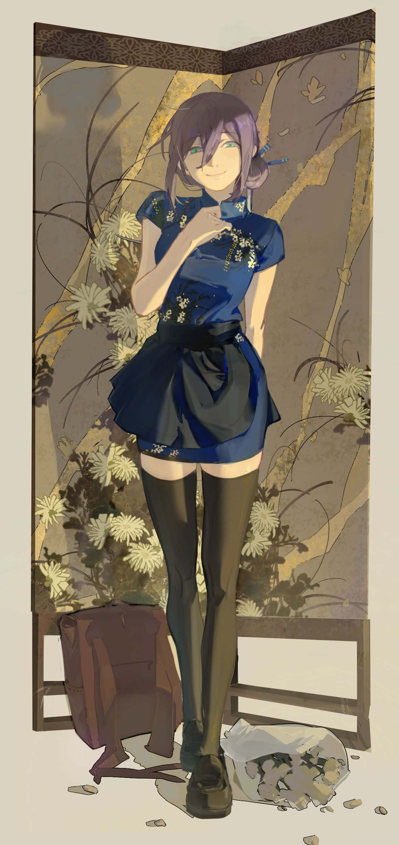 Chainsaw Man, Reze, blue floral cheongsam, 2K Phone Wallpaper