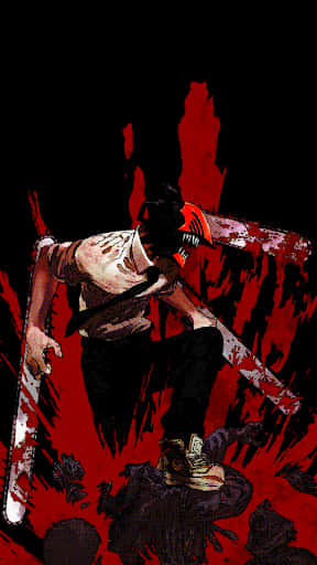 Chainsaw Man, red backdrop, bloodied chainsaw, SD Phone Wallpaper