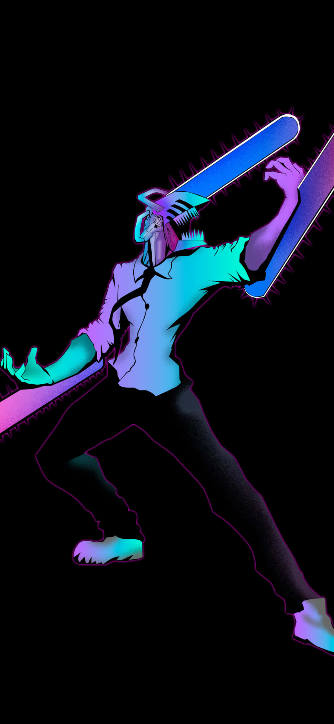 Chainsaw Man, neon-lit, glowing chainsaw, Full HD Phone Wallpaper
