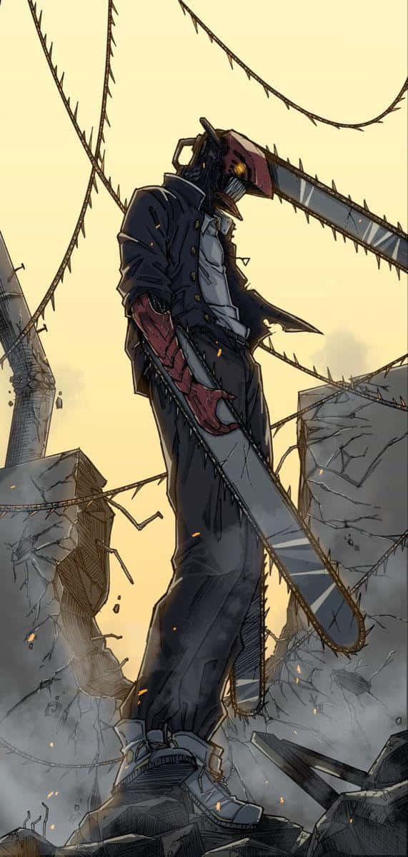 Chainsaw Man, rubble, glowing eyes, SD Phone Wallpaper