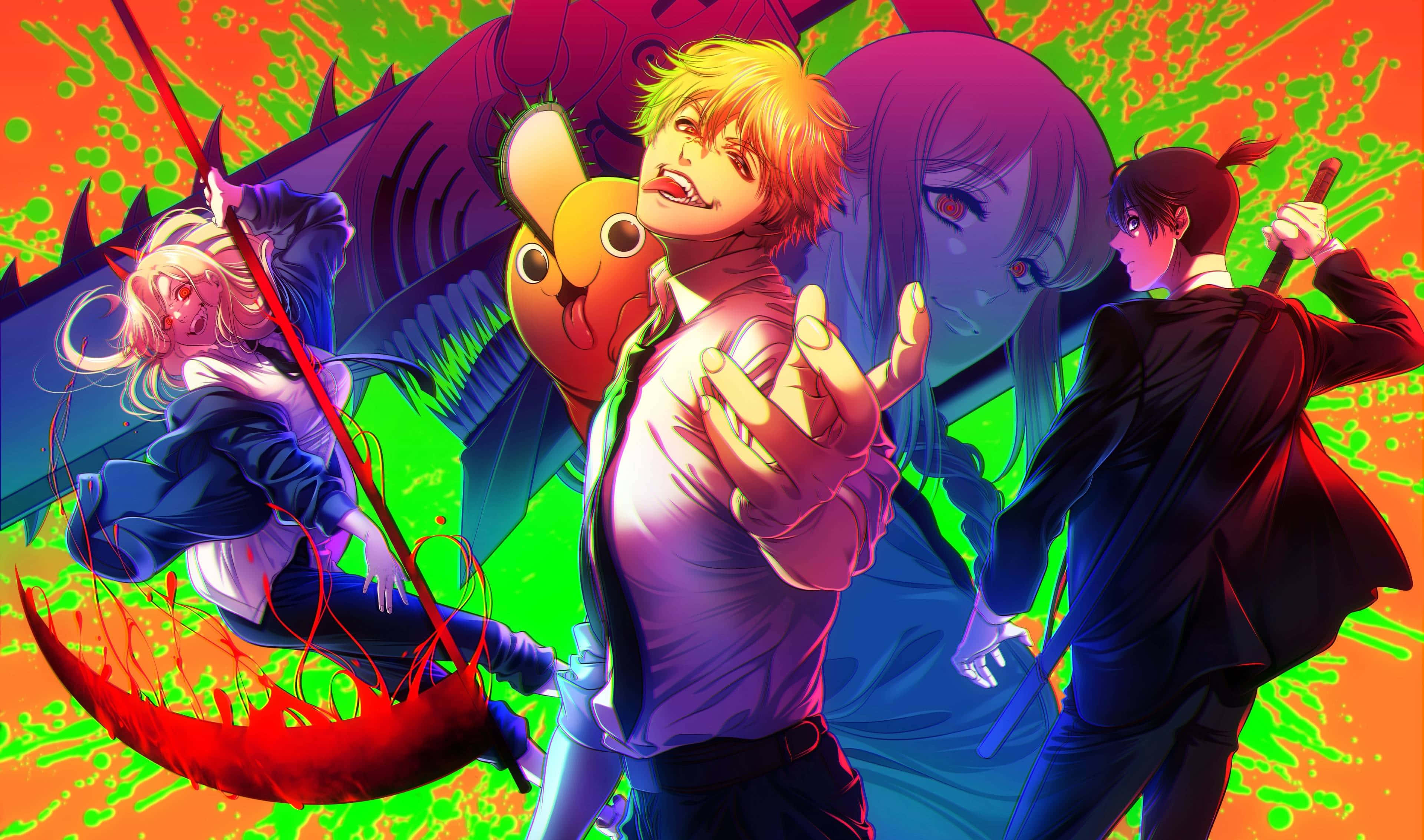 Chainsaw Man, anime characters, dynamic poses, 4K Desktop Wallpaper