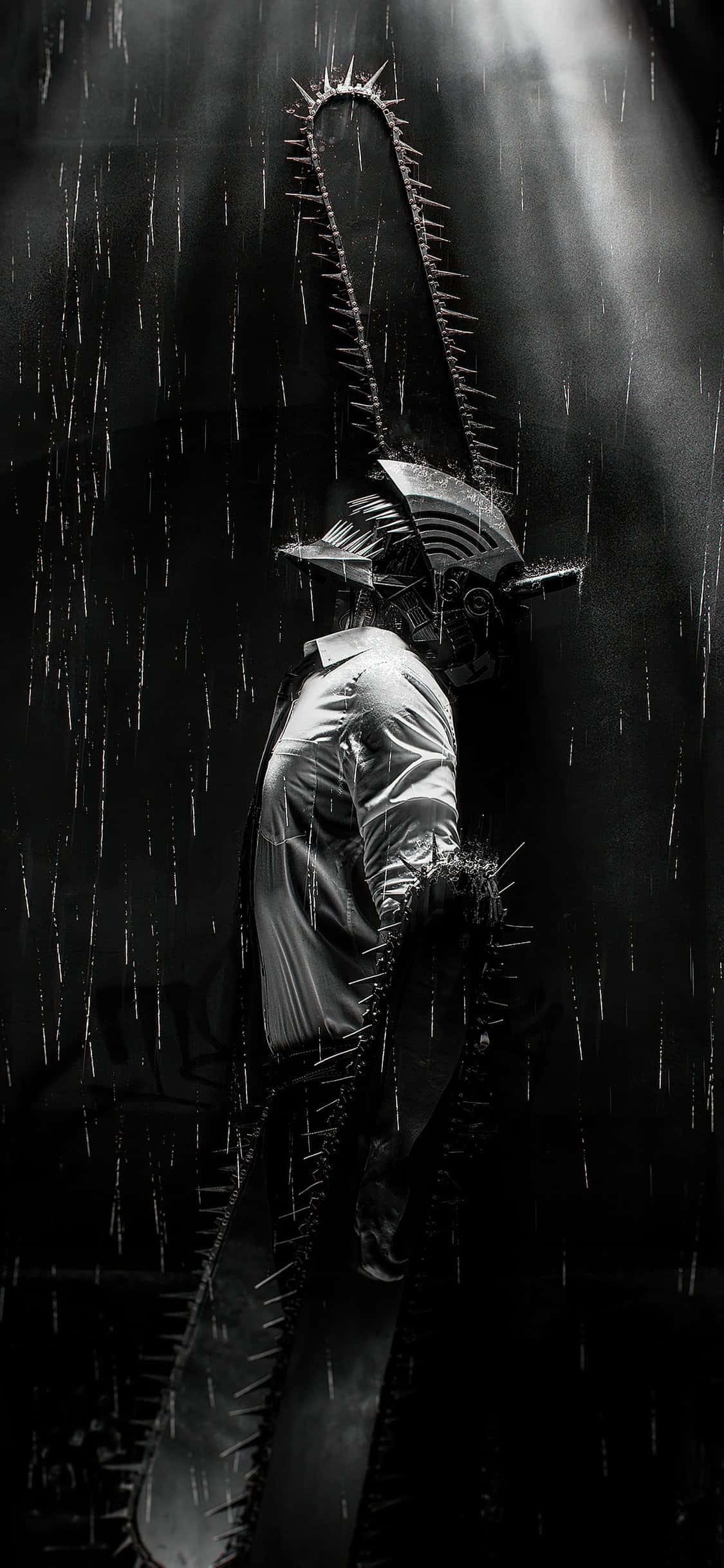 chainsaw, rain, spotlight, Full HD Phone Wallpaper
