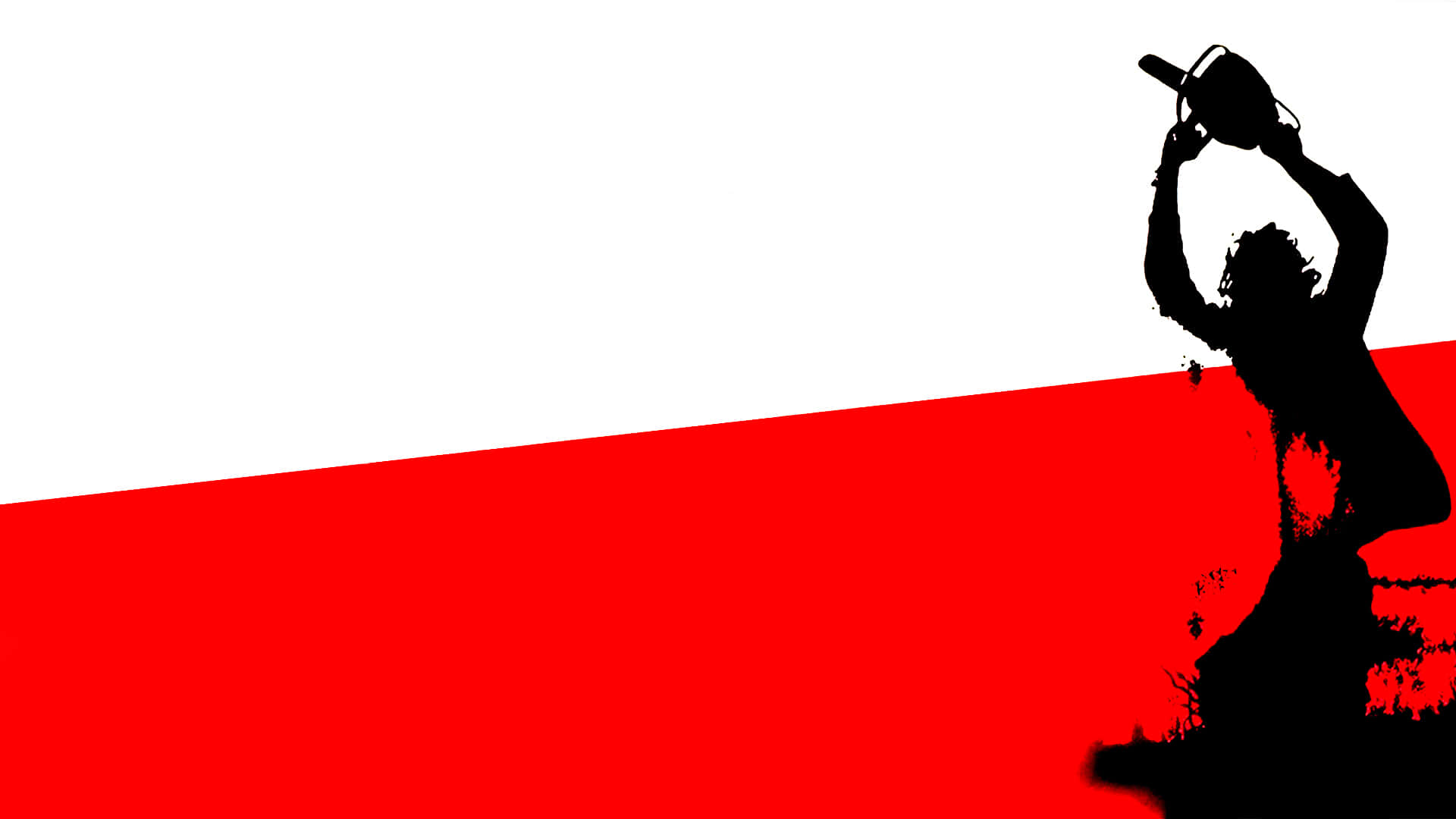chainsaw, silhouette, red background, Full HD Desktop Wallpaper