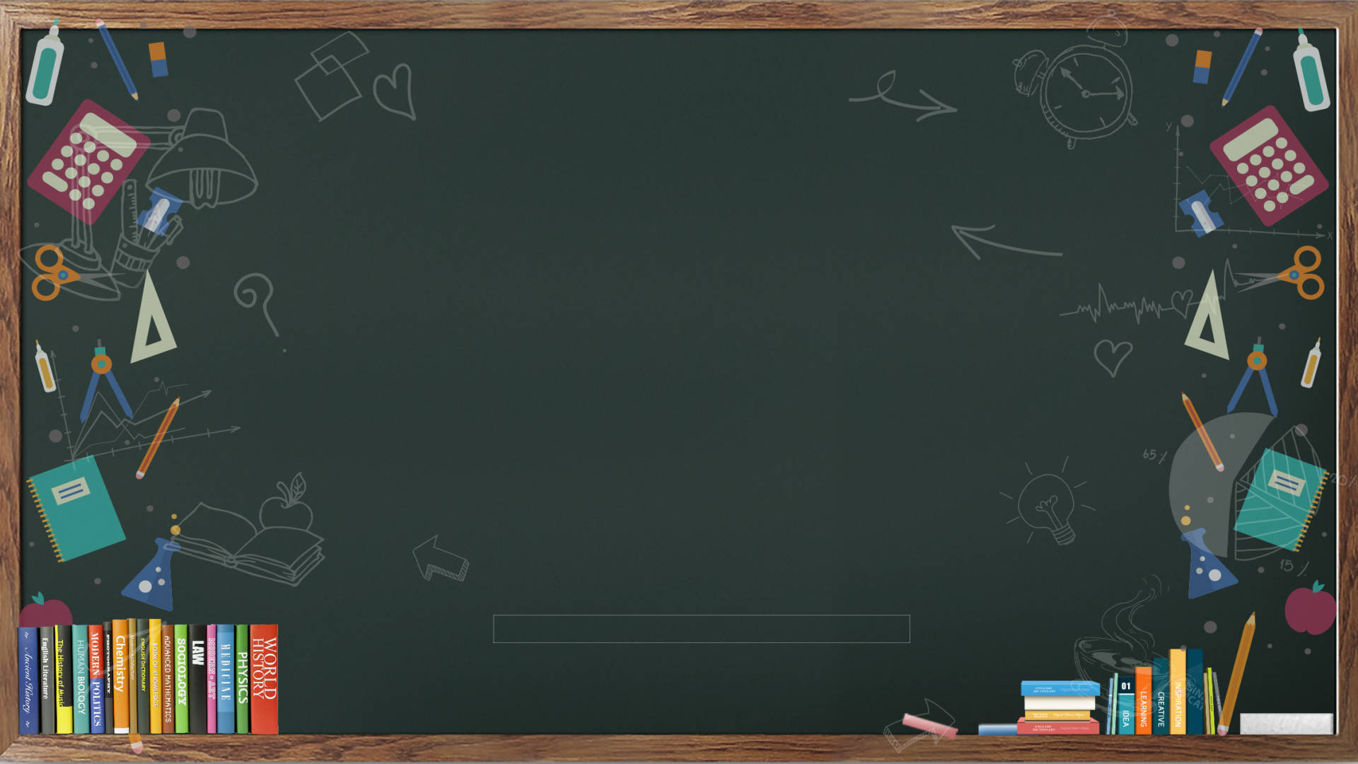 chalkboard, school supplies, books, Full HD Desktop Wallpaper