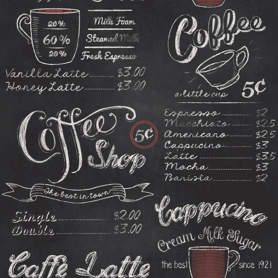 chalkboard, coffee shop menu, cursive script, SD Desktop Wallpaper