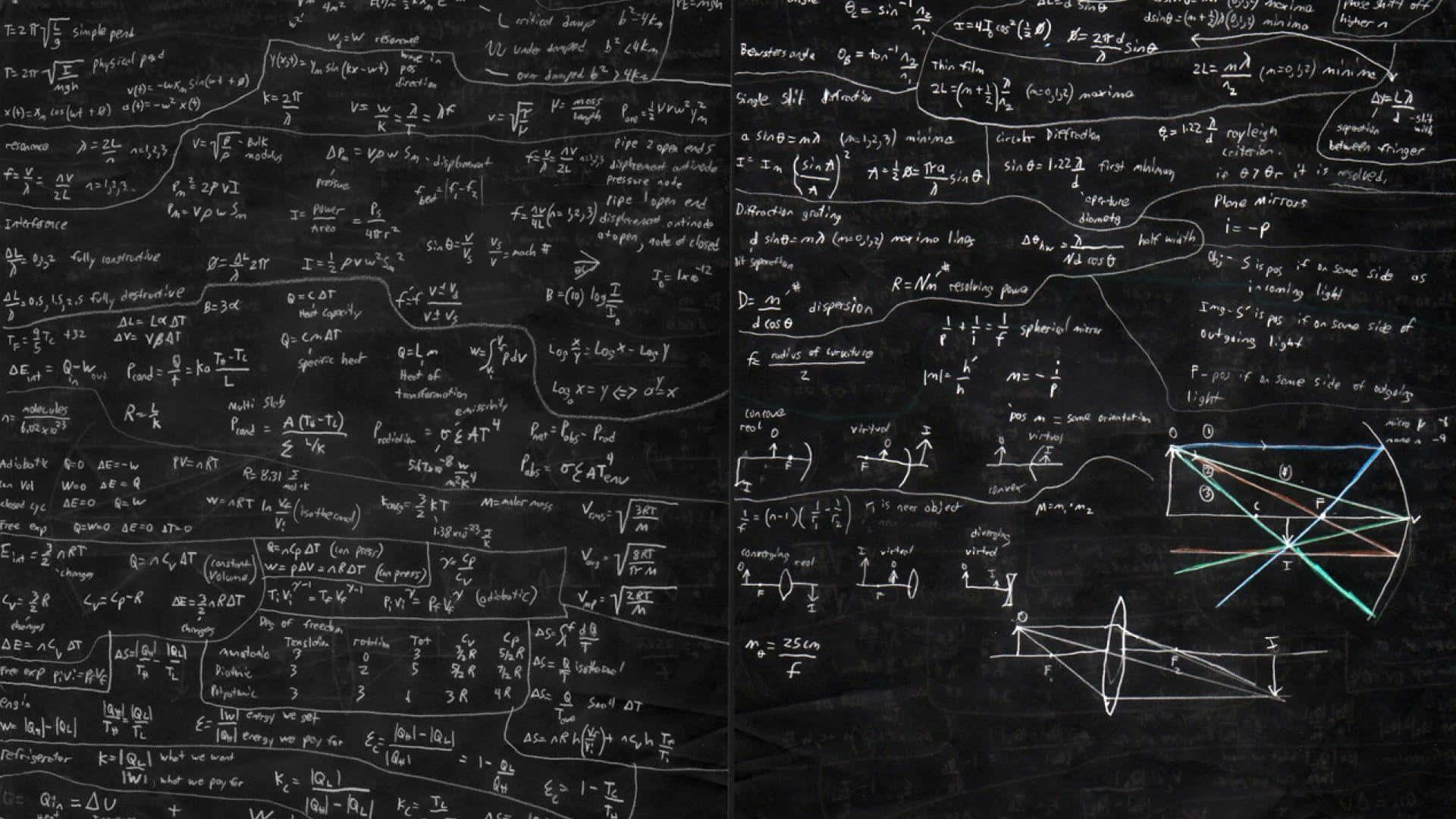 blackboard, complex physics and math equations, white chalk, Full HD Desktop Wallpaper