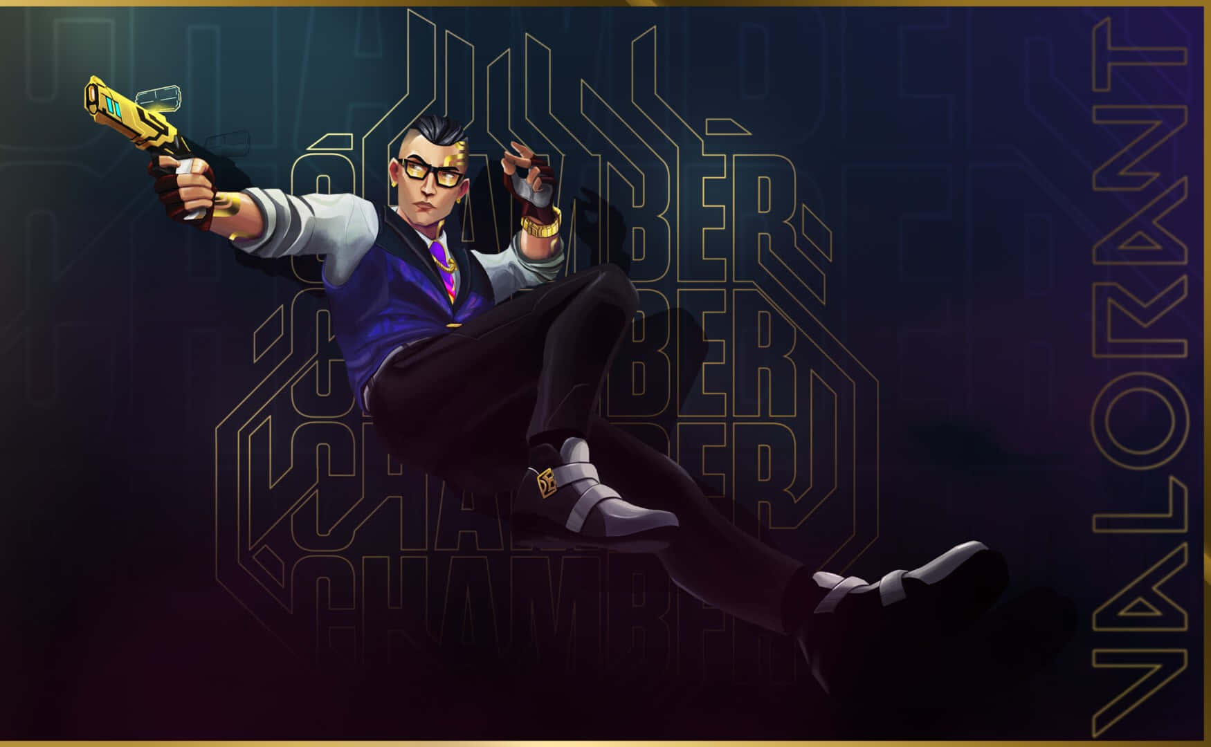 Chamber Valorant, golden pistol, dark geometric background, HD Desktop Wallpaper
