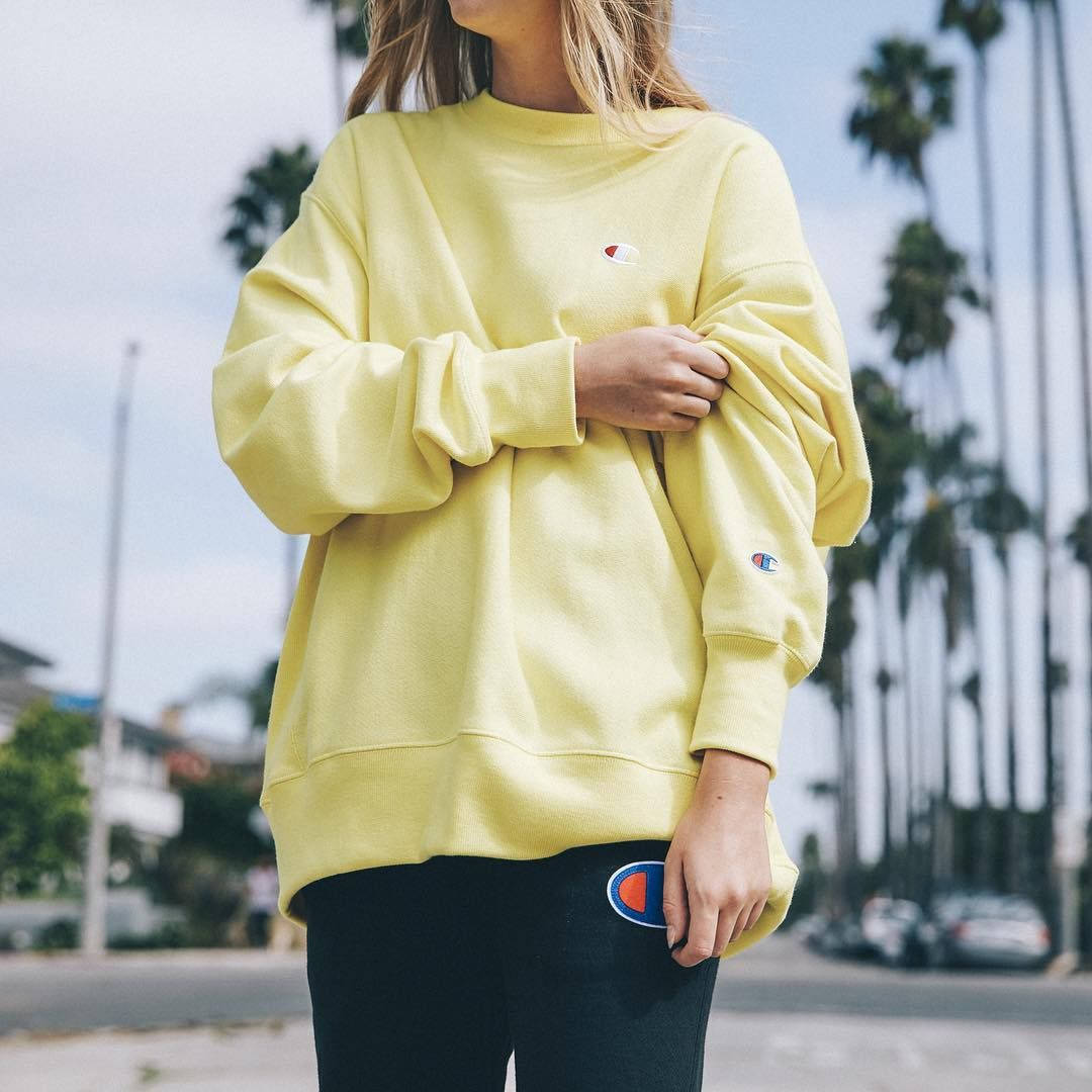 Champion, yellow sweatshirt, palm trees, SD Desktop Wallpaper