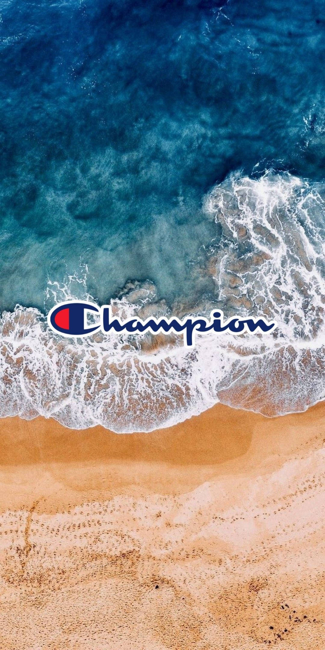 Champion logo, turquoise ocean, golden sand, Full HD Phone Wallpaper