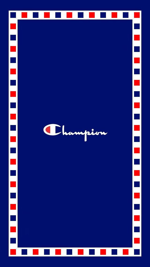 Champion logo, blue background, red blue and white checkered border, SD Phone Wallpaper