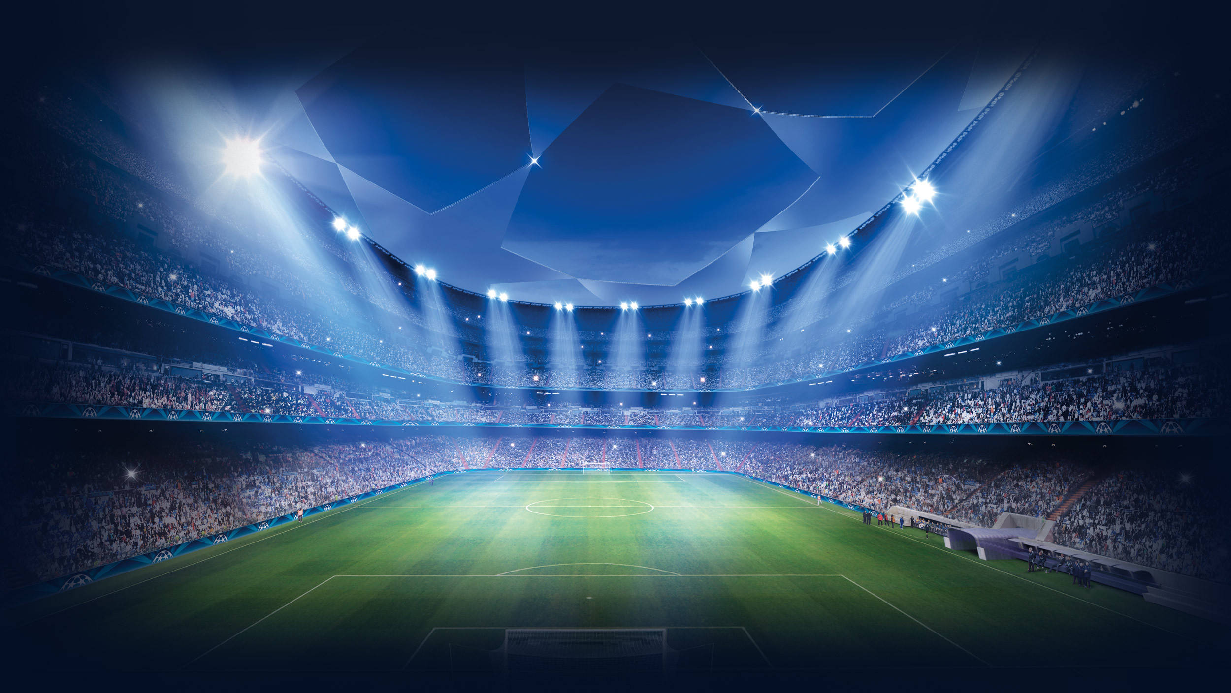 Green Field Stadium, Champions League, blue spotlights, Full HD Desktop Wallpaper
