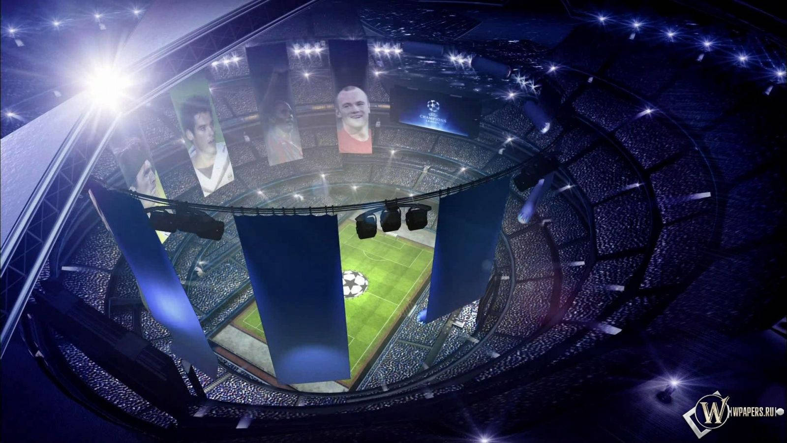 Champions League, stadium, night, HD Desktop Wallpaper