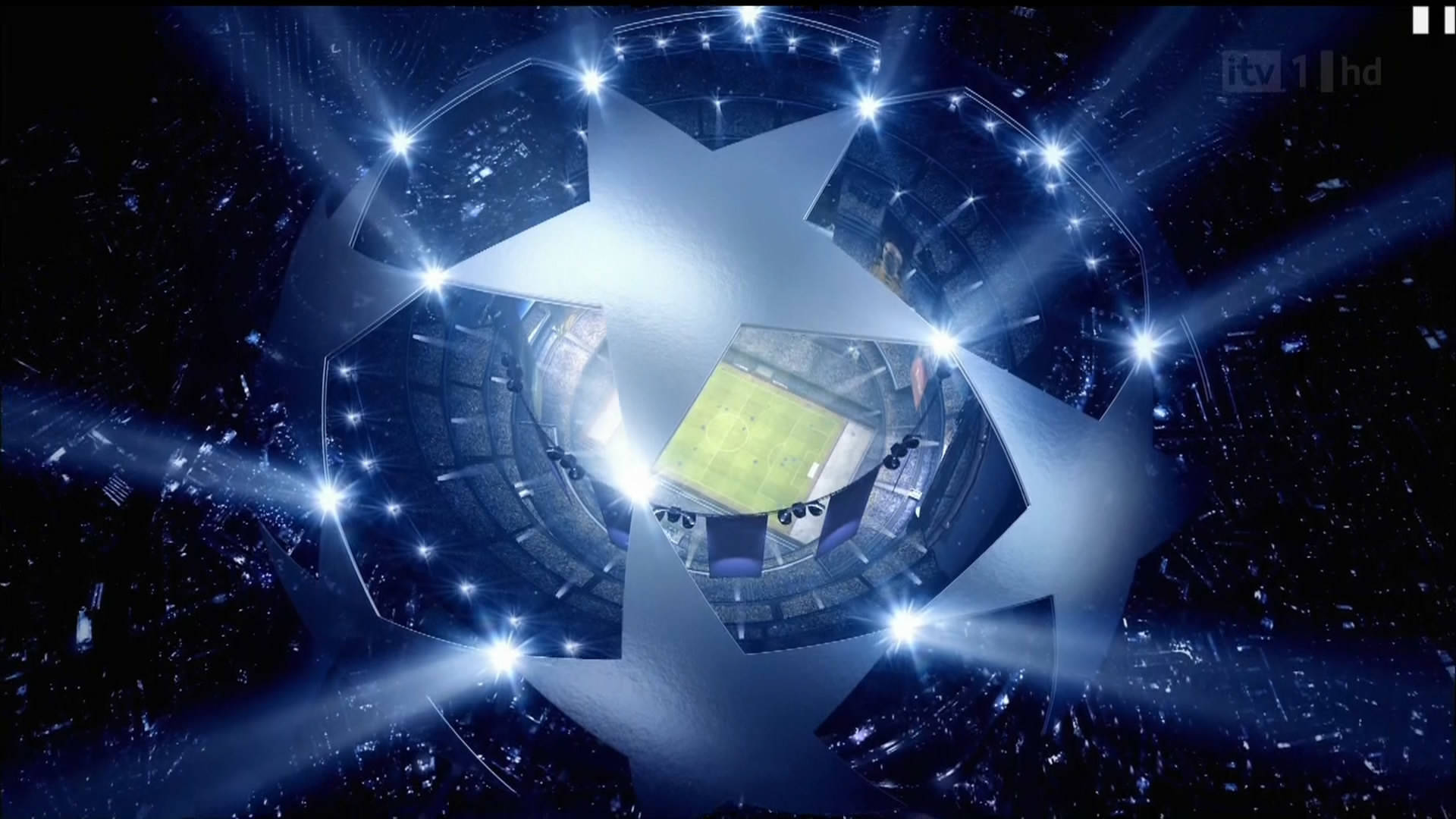 Champions League, star-shaped stadium, glowing blue, Full HD Desktop Wallpaper