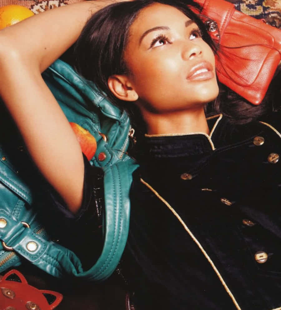 Chanel Iman, teal, red, SD Phone Wallpaper