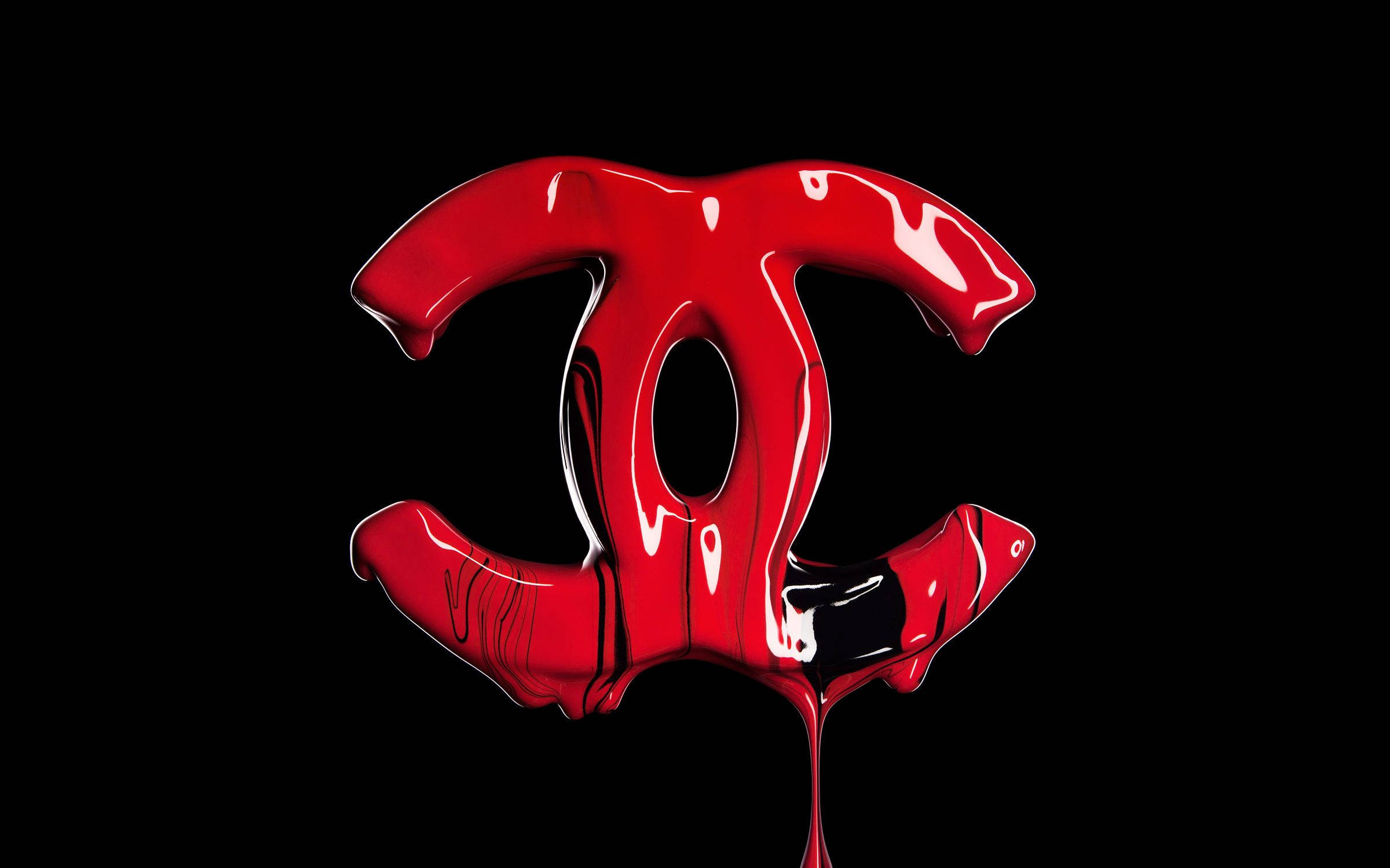 Chanel Logo, glossy red, liquid paint, Full HD Desktop Wallpaper