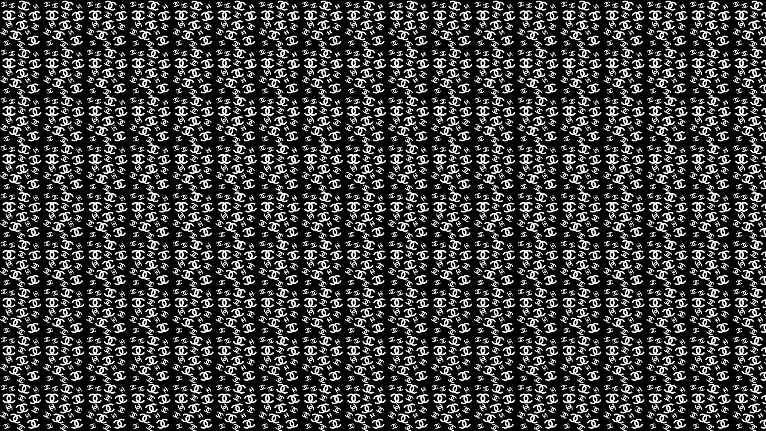 Chanel Logo, black and white, dense repeating pattern, 2K Desktop Wallpaper