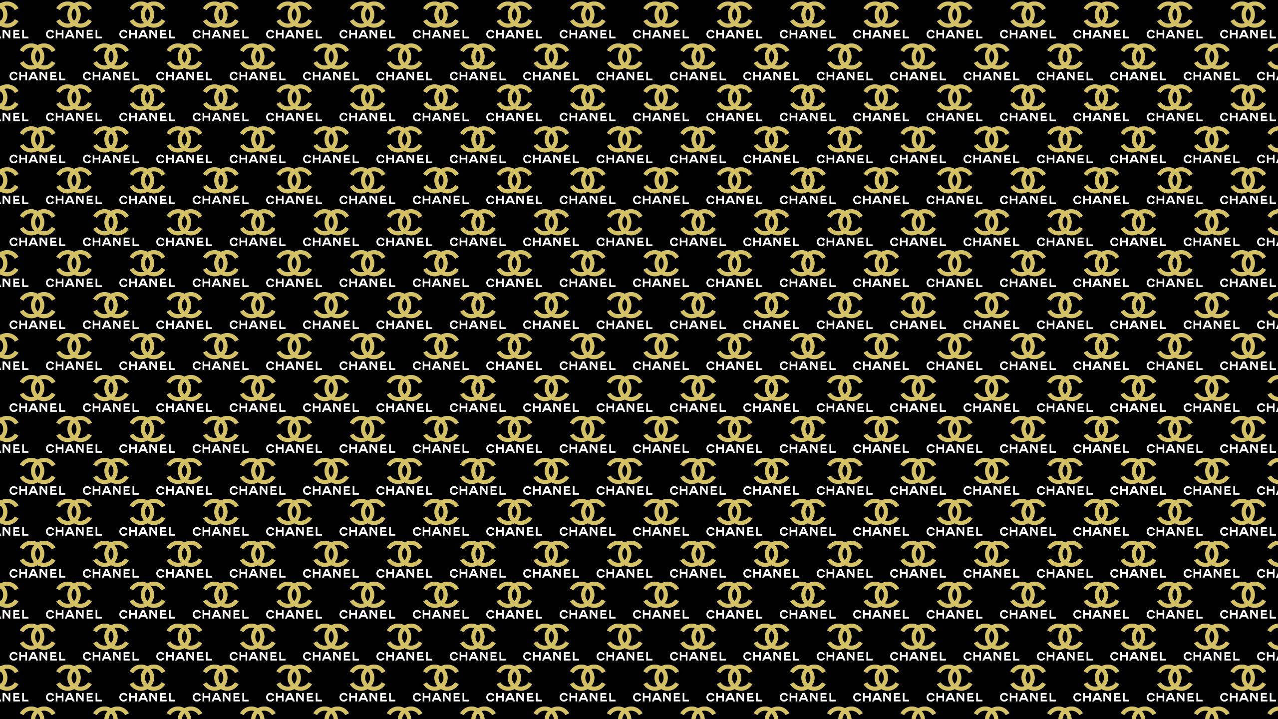 Chanel Logo, gold, black background, 2K Desktop Wallpaper