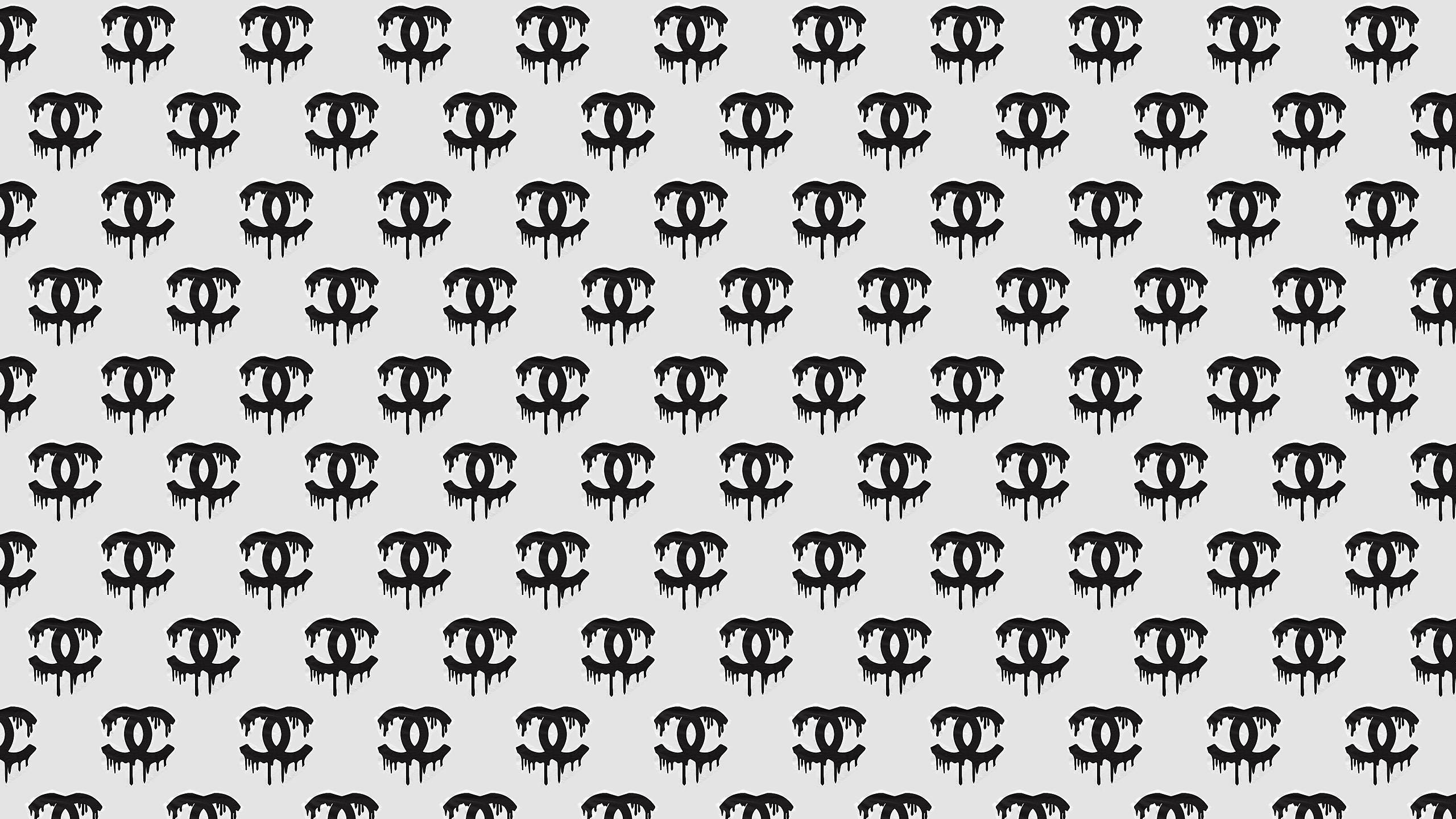 Chanel Logo, black, dripping effect, 2K Desktop Wallpaper