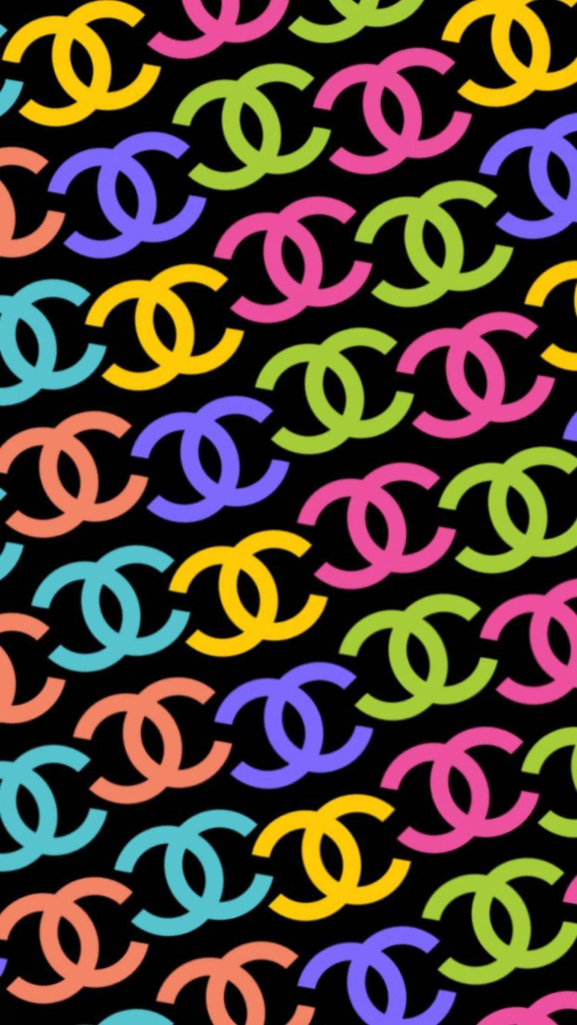 Chanel Logo, rainbow, black background, 2K Phone Wallpaper