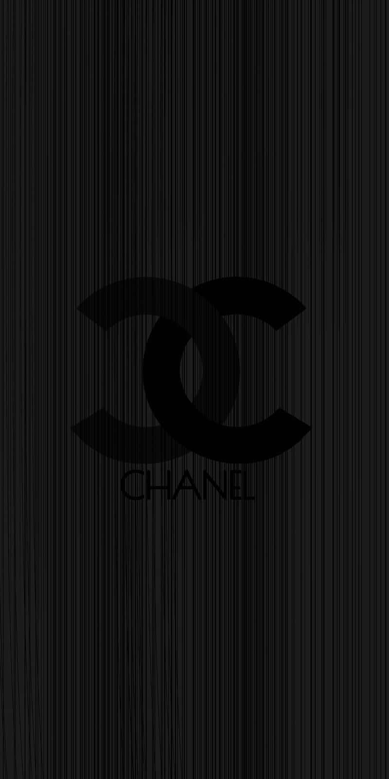 Chanel logo, minimalist black, subtly textured vertical striped background, HD Phone Wallpaper