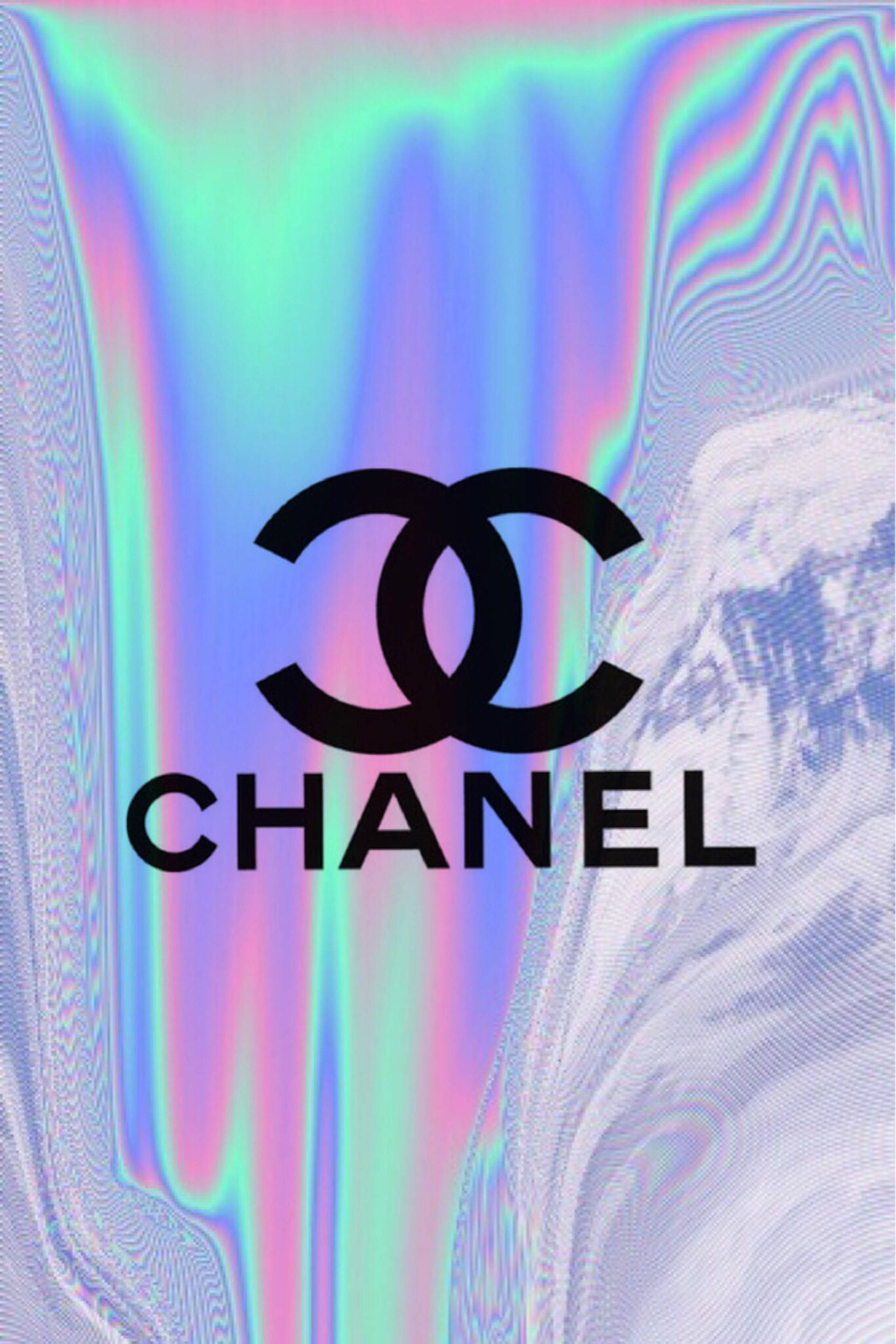 Chanel Logo, black, psychedelic iridescent background, 2K Phone Wallpaper