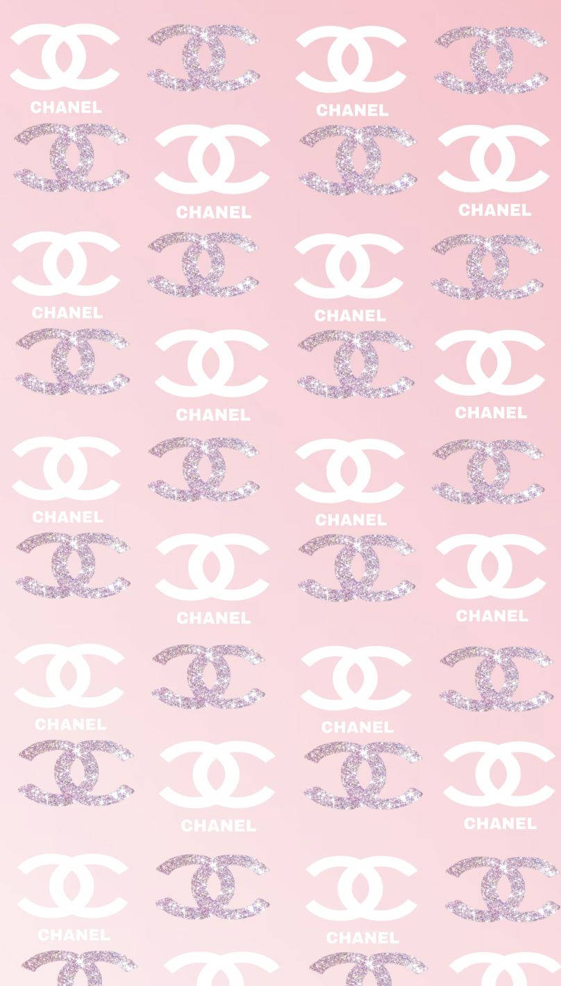 Chanel Logo, pink background, glittery Chanel logos, HD Phone Wallpaper