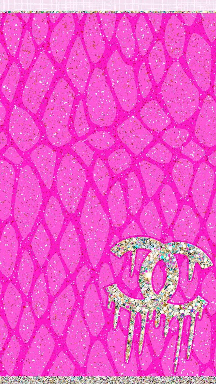pink Chanel logo, glittery snake skin texture, dripping glitter, HD Phone Wallpaper