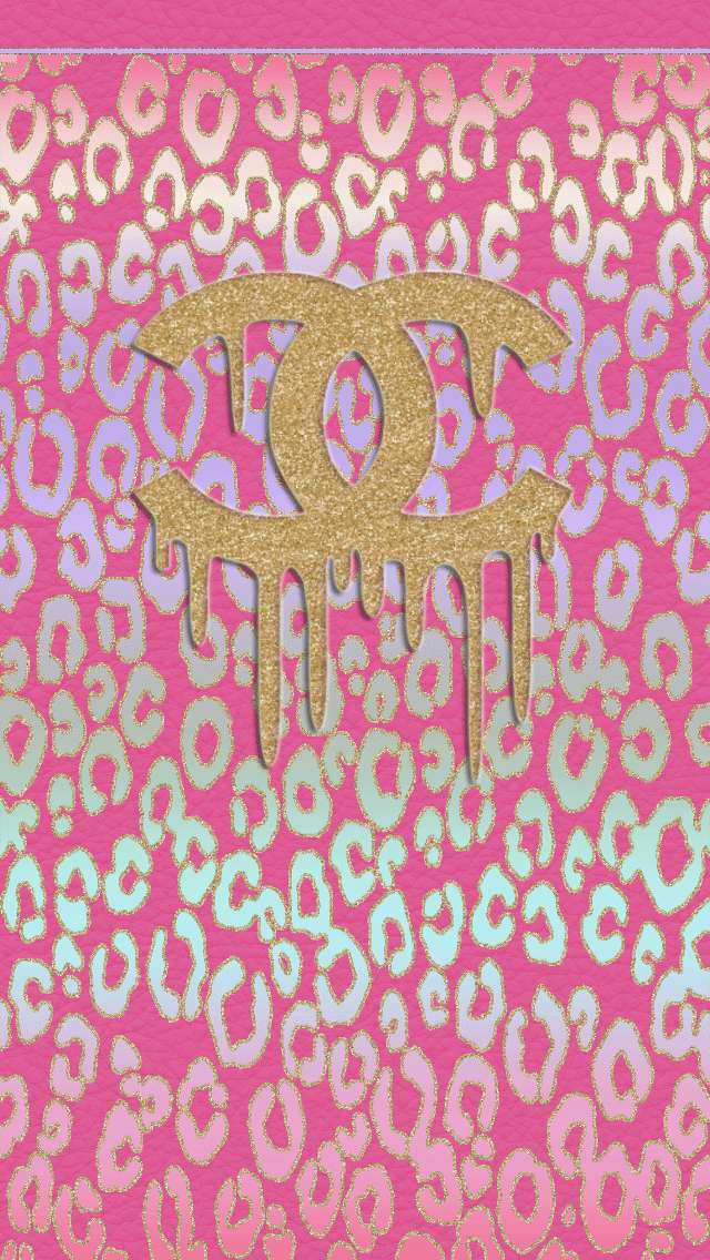 Chanel Logo, pink leopard print, dripping gold, SD Phone Wallpaper