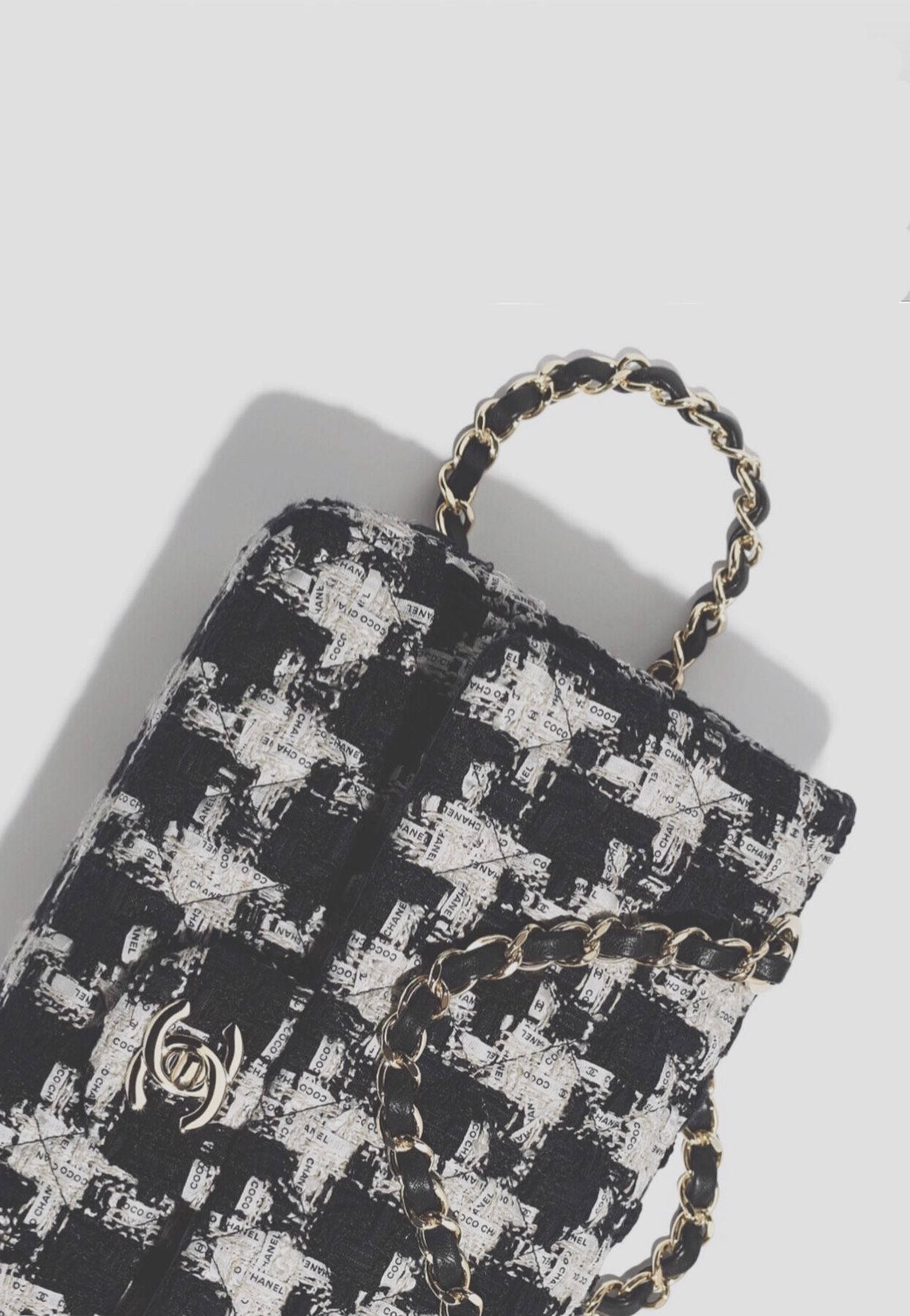 Chanel, houndstooth, black and white, HD Phone Wallpaper