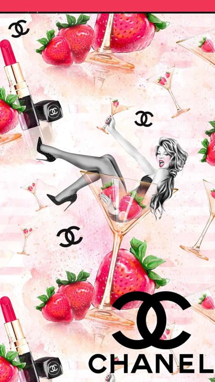 Chanel, martini glass, strawberries, SD Phone Wallpaper