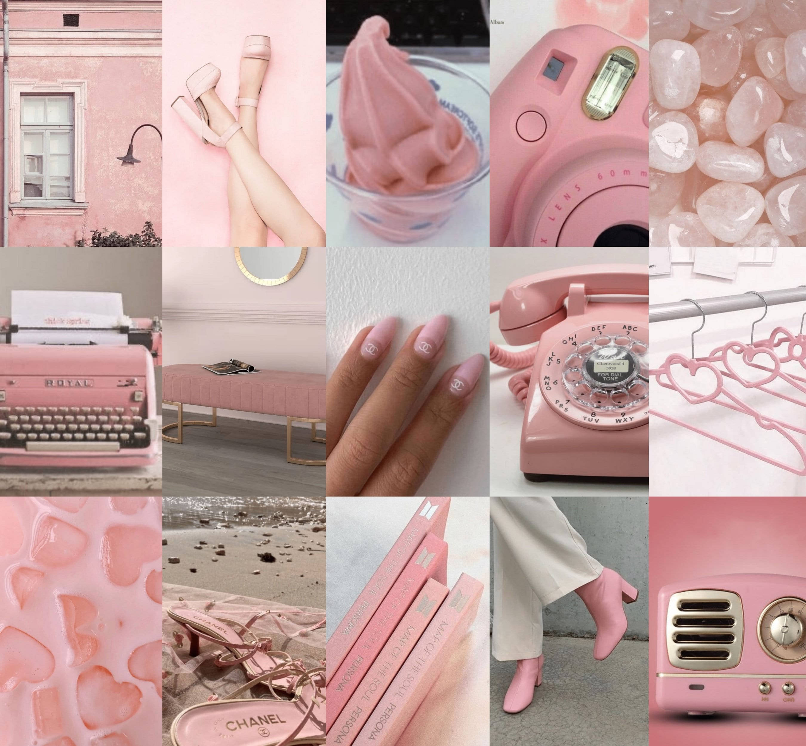 Chanel, Vanilla Pink, typewriter phone, 2K Desktop Wallpaper