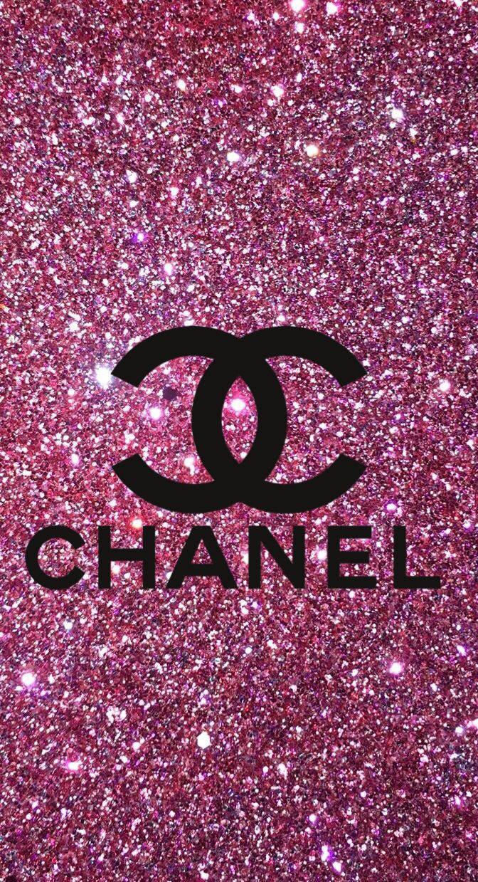 Chanel, pink glitter background, black Chanel logo, SD Phone Wallpaper