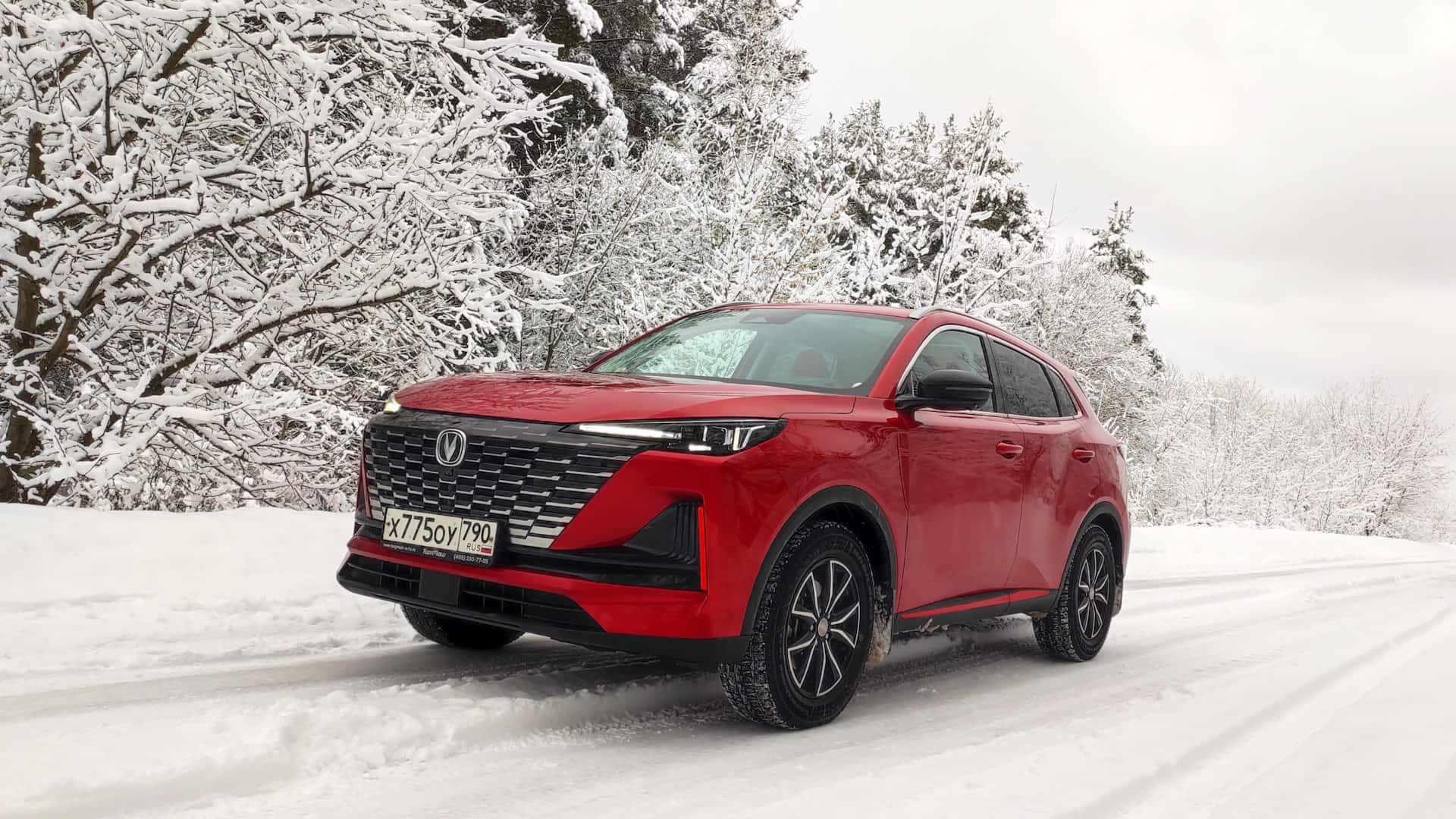 Changan Cs55, Red S U V, winter scene, Full HD Desktop Wallpaper