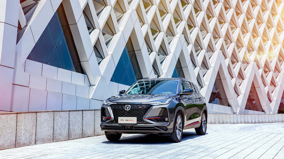 Changan Cs75, modern architecture, sleek black SUV, SD Desktop Wallpaper