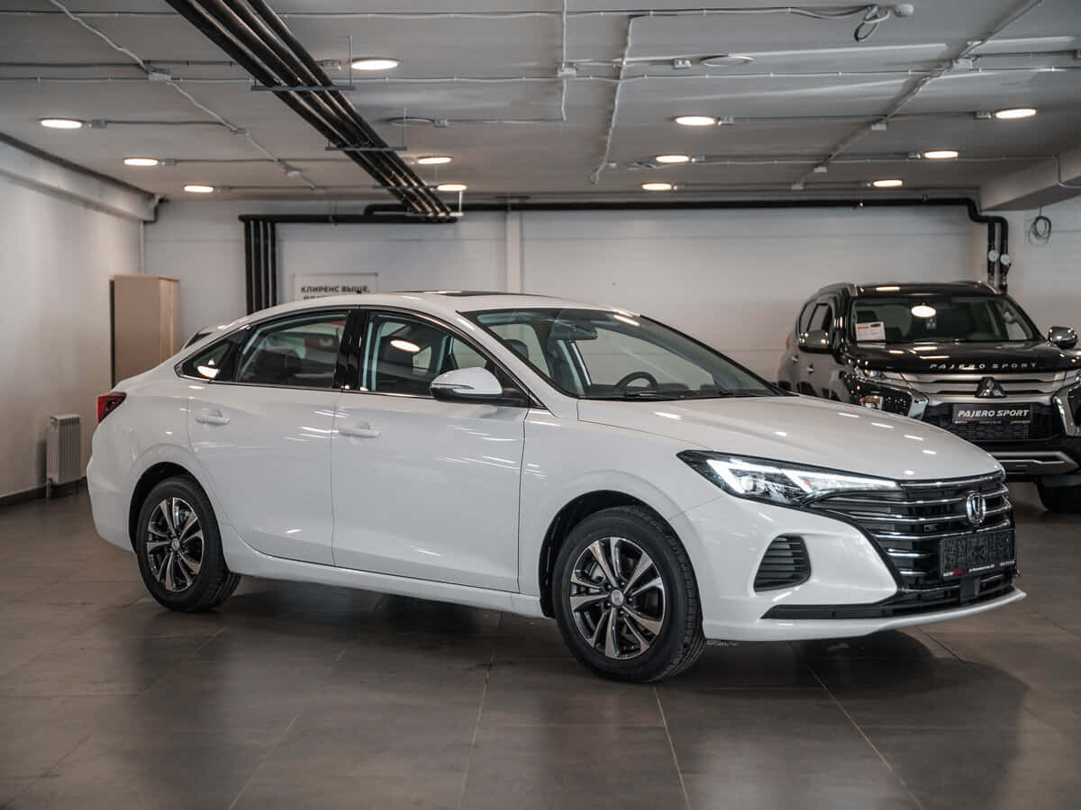 Changan Eado, white sedan, showroom lights, SD Desktop Wallpaper